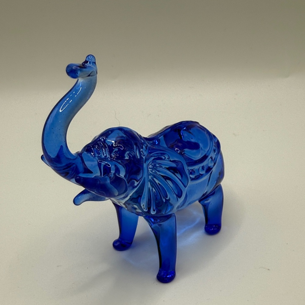 Blue Glass Elephant Figurine